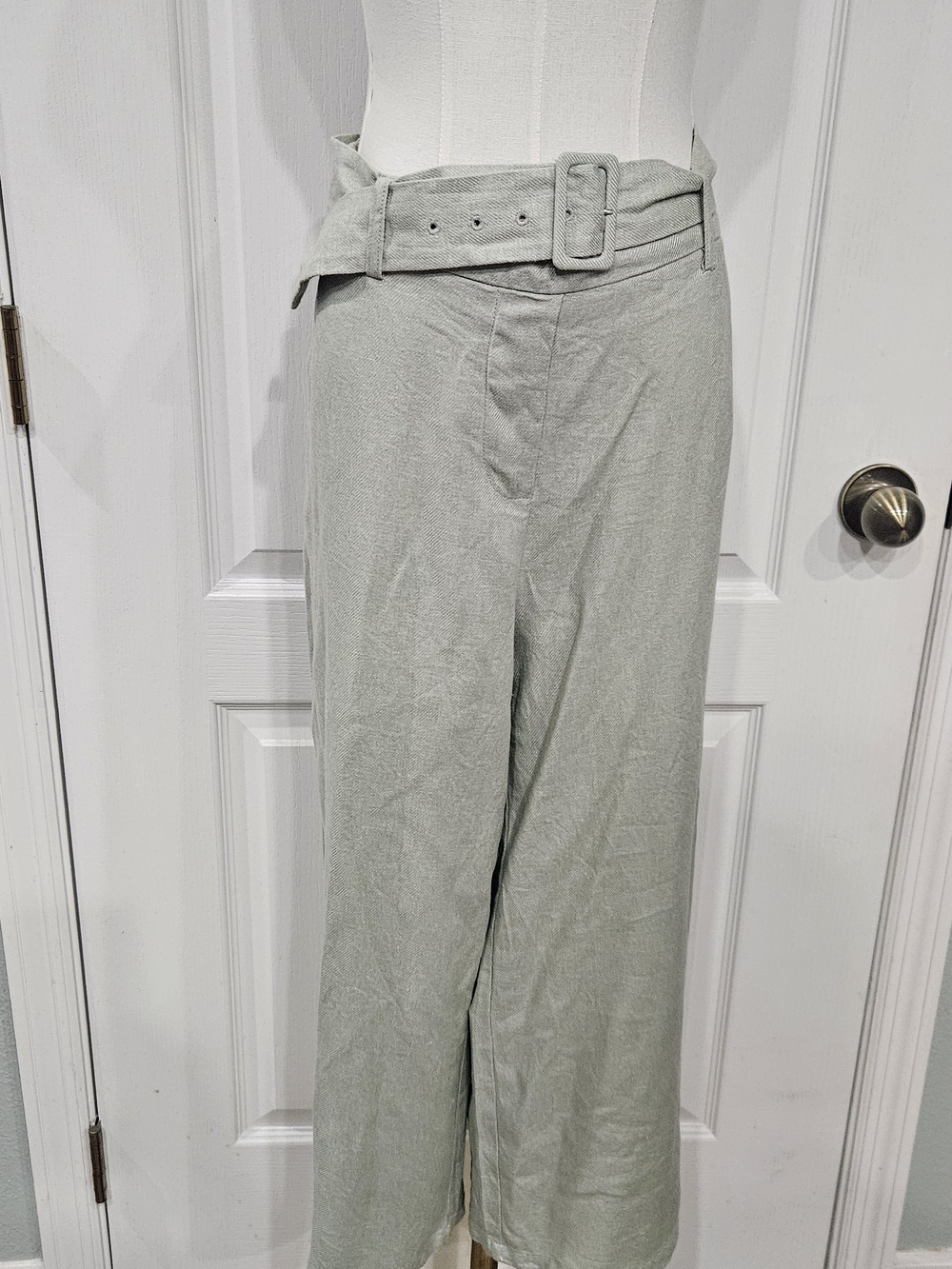 Mint Green Wide-Leg Belted Pants